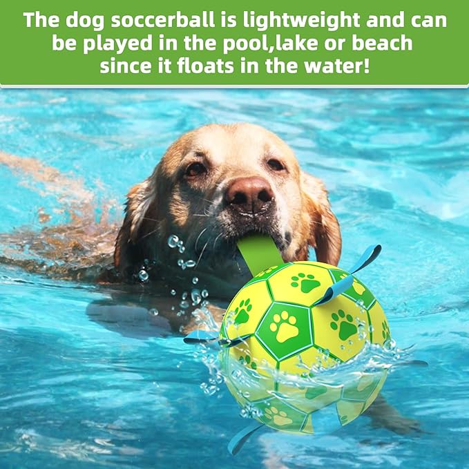 QDAN Dog Toys Soccer Ball, Dog Tug Toy, Water Toy, Durable Balls for Small Medium Dogs-Green Yellow(6 inch)