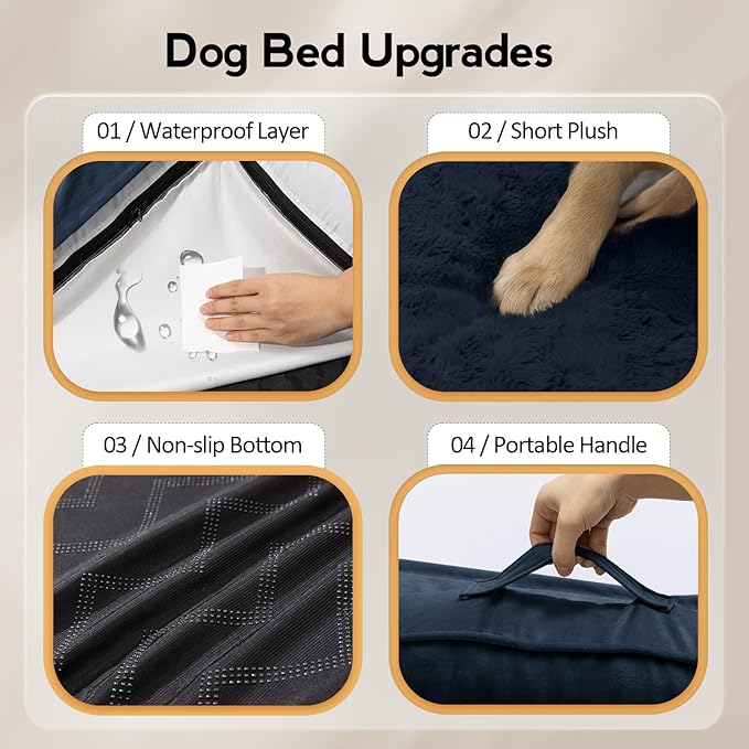 Large Orthopedic Dog Bed with Sides XXL Dog Beds with Removable Washable Cover Non-Slip Waterproof Pet Bed for Extra Large Dogs - Navy Blue XXL