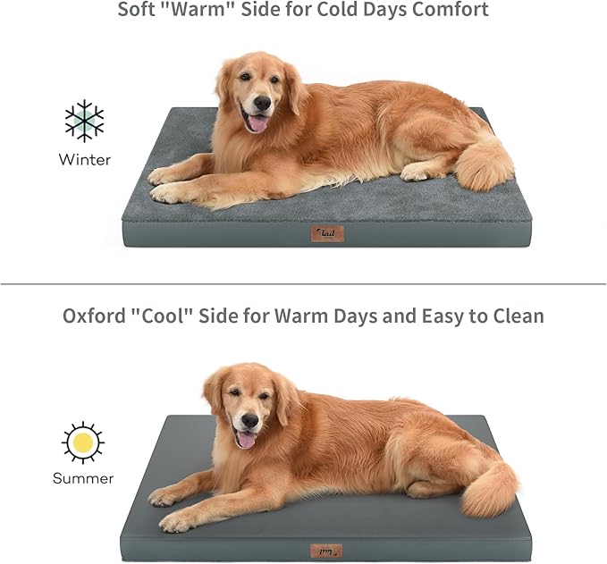 Flat Extra Large Dog Bed, Jumbo Waterproof Dog Bed for Large Dogs, Orthopedic Egg Crate Foam Pet Mat with Removable Washable Cover, Gray