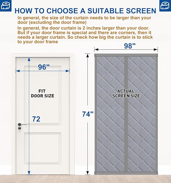 Cotton Thermal Door Screen Draft Stopper Cover Made of Oxford and Cotton Fill Fit 72x96inch Door Screen Door Itself Size 74x98inch Curtains for Winter, Insulated Door Curtain for Doors