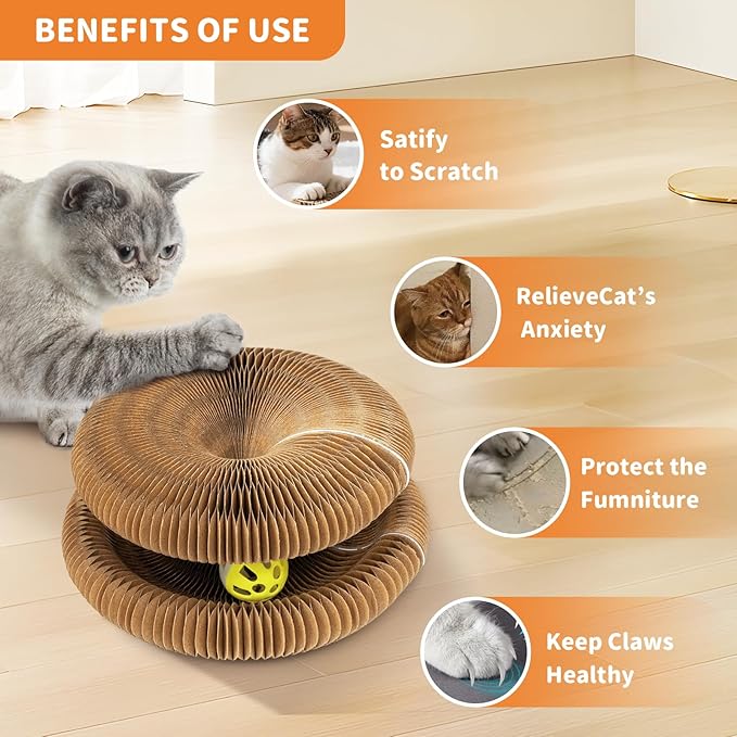 Collapsible Cats Cardboard Scratcher, Interactive Cat Toys for Indoor Cats, Scratch Pad Shape Shifting Ball Track with Bell, Magic Organ Cat Toy for Chase & Scratch Paw Easter Toys for Kitties Pink