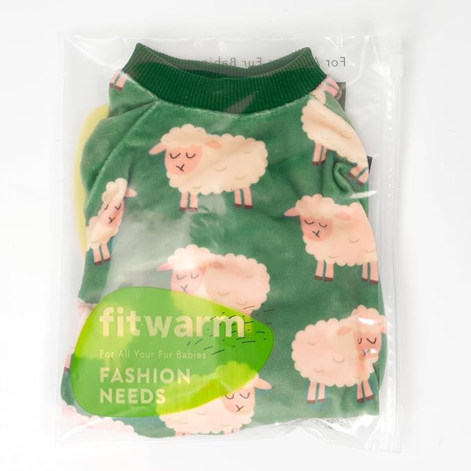 Fitwarm Funny Sheep Dog Pajamas, Warm Winter Dog Clothes for Small Dogs Boy Girl, Cozy Pet Onesie with Feet, Green, White, XS