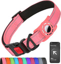 Airtag Dog Collar with AirTag Holder for Medium Dogs, Reflective, Soft Padded & Safety Locking Buckle, Nylon Pet Collars Adjustable for All Breeds, Pink,M