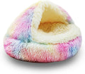 ShinHye Cat Bed Round Plush Fluffy Hooded Cat Bed Cave, Cozy for Indoor Cats or Small Dog beds, Soothing Pet Beds Doughnut Calm Anti-nxiety Dog Bed - Waterproof Bottom Washable (23×23inch, Multicolor)