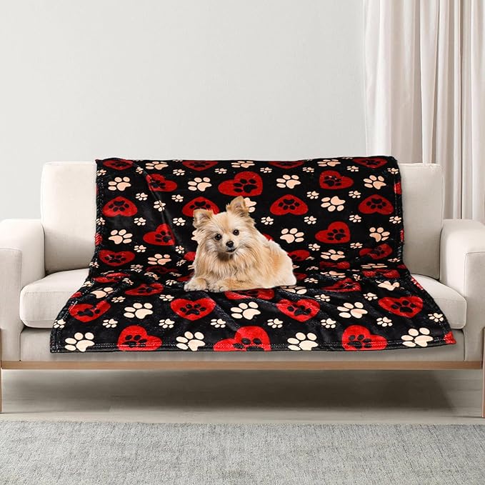 Dog Blankets for Large Dogs, 80"x60" Blanket Washable, Fuzzy Soft Pet Mat Throw Cover for Kennel Crate Bed, Cute Paw Pattern, Cat Blanket, Gifts Medium Small Pet Essentials, Black Red