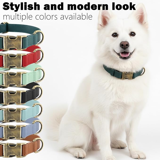 Dog Collar and Leash Set,Leather Silicone Waterproof Odor-Proof Dog Collar and Leash for Large Dogs, Soft Flexible Dog Collars, Durable Thick Adjustable Pet Collar (Green, Large (14.5-24" Neck))
