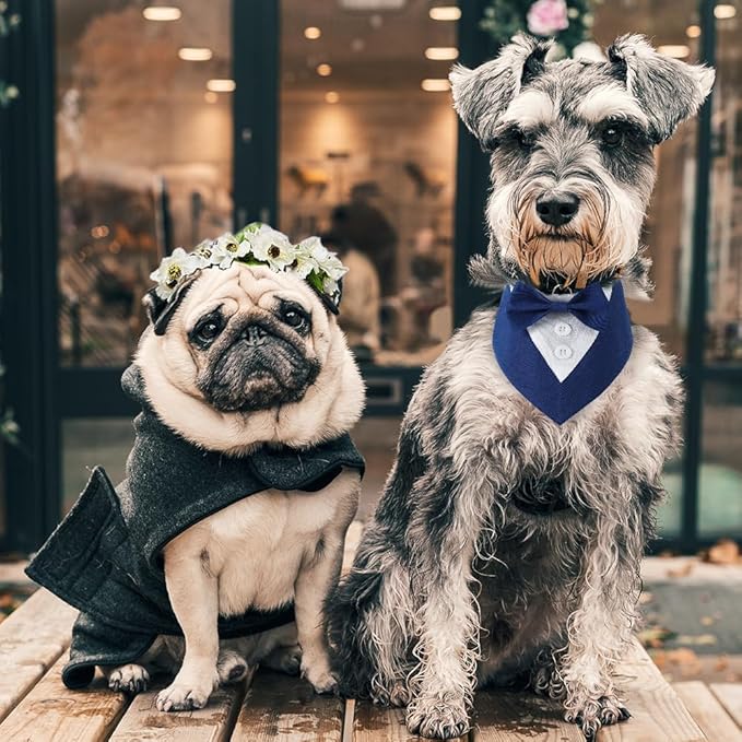 Formal Dog Tuxedo Adjustable Pet Collar with Bow, Small, Medium and Large Dog Wedding Clothing, Birthday Gifts