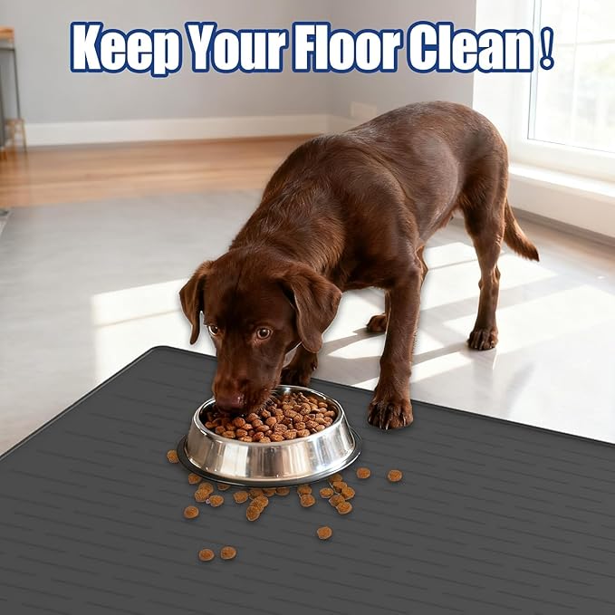XXXXL Largest Pet Food Mat, 51.2"x25.6"(130cmx65cm) Silicone Dog Mats for Food and Water, Nonslip Pet Feeding Mats for Floors,Dog Cat Bowl Mat with Raised Edges, Black