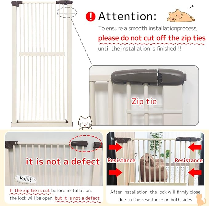Lumizone Extra Tall Cat Gate 61.02" High Pressure Mounted Extra Wide 38.39"-59.24" (17Sizes) 1.37" Gap No Drilling Auto-Close Tall Pet Gate for Dogs (Cream, 30.12"-59.24" W)