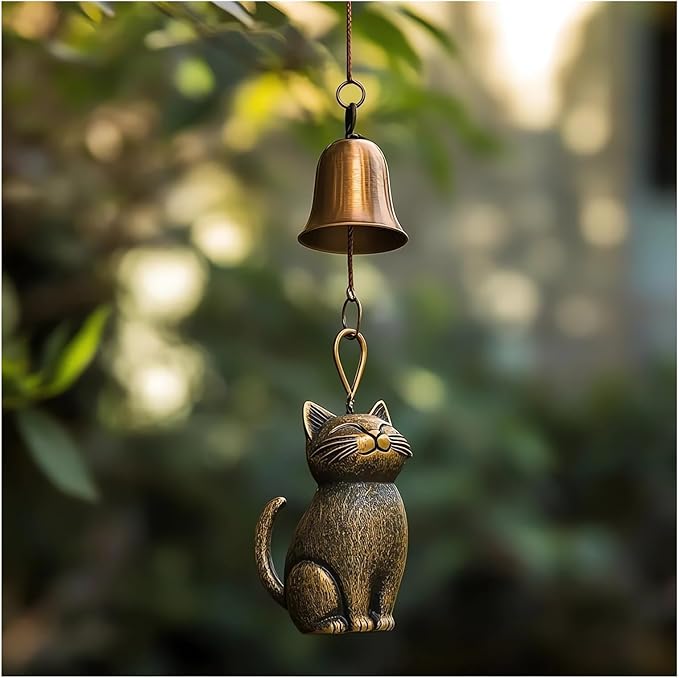 Cat Wind Chime 2025 New Unique Cat Garden Decor Outdoor Cat Statue Themed Gifts Wind Chimes for Cat Lovers Women Hanging Memorial Ornaments Windchimes Bell Outside Yard Home Porch Decorations (D1)
