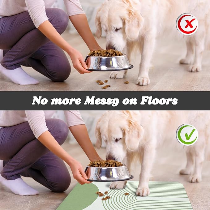 Dog Food Mats for Floors Waterproof, Cat Water Bowl Mats Pet Feeding Absorbent Mat Placemats for Food and Water Green Bohemia 17 * 30 inch