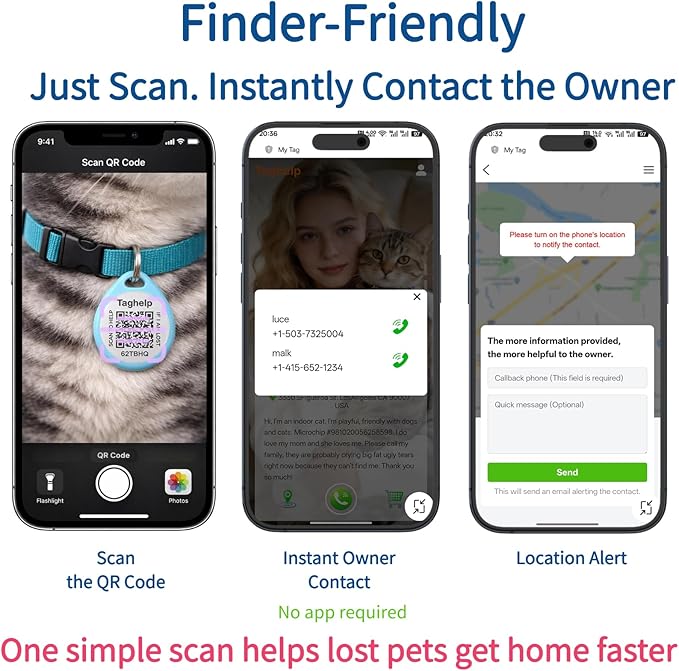 Peace of Mind for Cat Owners: 2-Pack QR ID Tags. The Microchip Backup That Talks. Scan for Instant Contact & Medical Info - Always Free (Blue&Blue, for cat - 1")