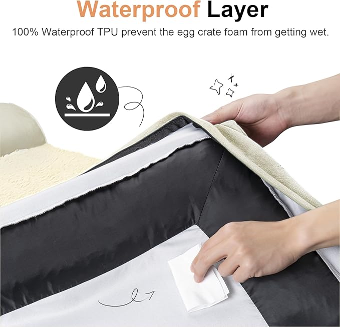 Large Dog Bed Orthopedic Washable: Beds Bolster XL Bed Medium Large Dogs Egg Crate Foam Couch Sofa Waterproof with Removable Cover - Beige