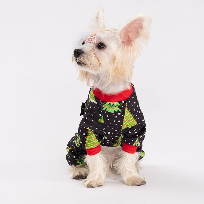 Fitwarm Christmas Tree Dog Pajamas, Christmas Clothes for Small Dogs Boy Girl, Holiday Pet Outfit, Black, Red, Green, Yellow, Large