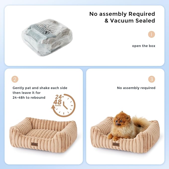 Dog Bed Medium Size Dog - Large Rectangle Orthopedic Pet Bed with Fluffy Washable Cover and Anti-Slip Bottom, 30x24x9inches, Beige