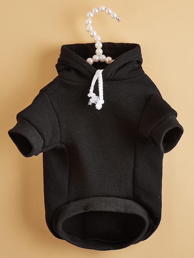 QWINEE Basic Dog Hoodie Sweatshirt Puppy Sweater Warm Cat Costumes Pet Clothes for Chihuahua Puppy Kitten Small Medium Dogs Black Small