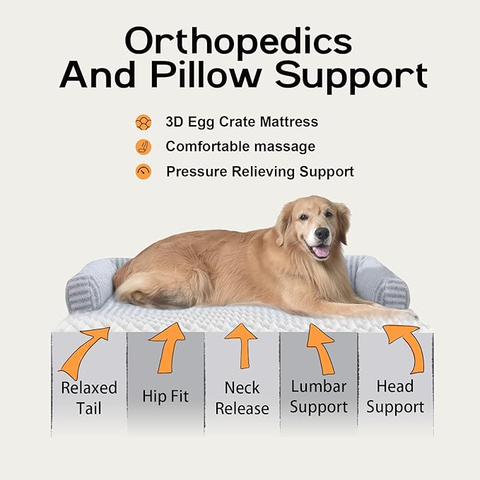 Large Dog Bed Waterproof Orthopedic Foam Dog Beds for Large Dogs Sofa Comfy Pet Bed with Washable Removable Cover & Non-Slip Bottom