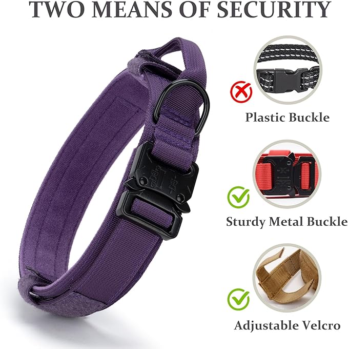 Tactical Dog Collar, Adjustable Military Training Nylon Dog Collar with Control Handle and Heavy Quick-Release Metal Buckle for Small Medium Large Dogs, Purple XL