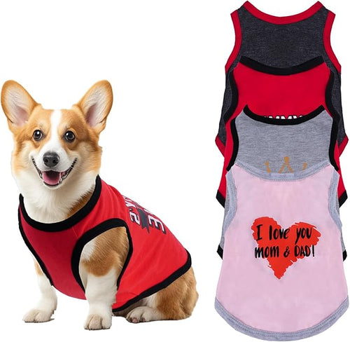4 Pack Dog Shirts Summer Printed Puppy Clothes Novel Sleeveless Pet T Shirts Dog Clothes for Small Medium Dogs Cats Boy(XS)