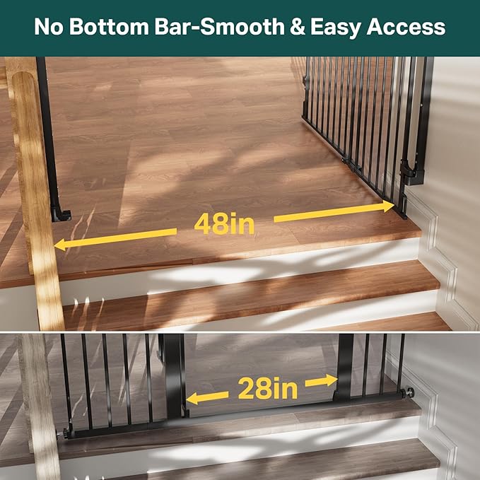 Cumbor Expandable 31.6-48" Baby Gate for Stairs, Wall-Mounted, 2-in-1 No Bottom Bar Dog Gate Indoor, Pet Gate for Doorways with Large Walk Thru Door, Child-Proof Safety Gate for Kids (Black)