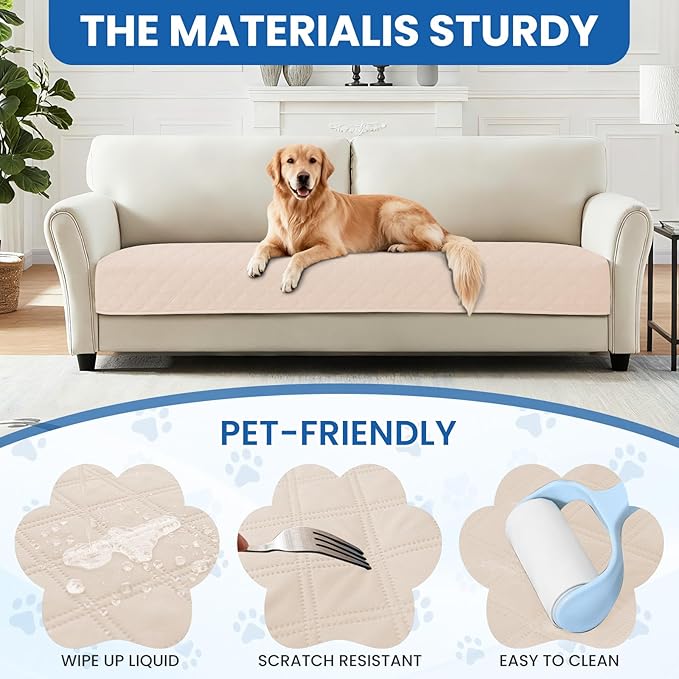 Waterproof Dog Bed Cover, Non-Slip Dog Blanket for Couch, Couch Covers for Dogs Washable, Pet Blanket for Furniture, Pet Bed Mat for Sofa, Car, Pet Supplies (82x102 Inch, Beige)