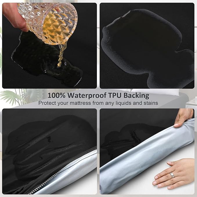 Waterproof Mattress Protector King Size, Fitted Sheet Style Breathable Mattress Cover with Deep Pocket Fits Up to 18'', Machine Washable Noiseless Bed Cover for Kids Adults Pets (Black, 76'' X 80'')