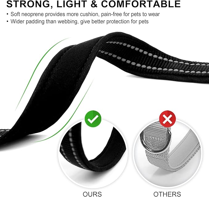 azuza Reflective Dog Collar,Soft Neoprene Padded Pet Collar with ID Tag Ring,Adjustable for Puppy and Small Dogs,Black,XS