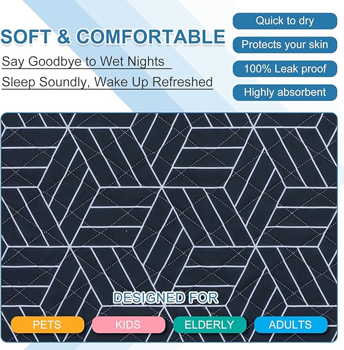 OUTCREATOR® Washable Bed Pads 34" x 36" (Pack of 2), Incontinence Mattress Protector, Anti-Slip Waterproof Underpads for Adults Kids Elderly Pets, Absorbency & Reusable Bedwetting Pads (Navy Blue)