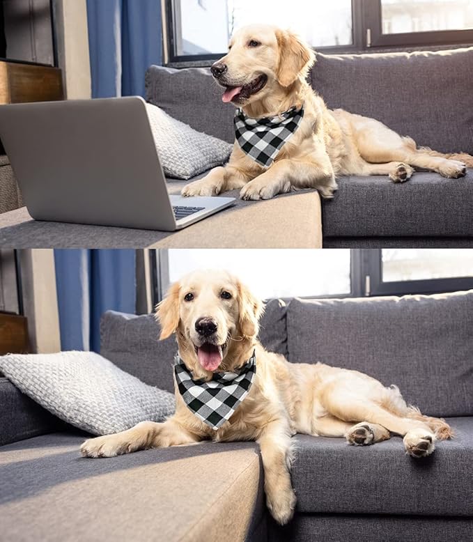 Christmas Plaid Dog Bandana with Button, Fall Dual Layer Soft Cotton Triangle Dog Scarf Kerchief Washable Girl Boy Dog Bandanas Adjustable Accessories for Small Medium Large Extra Large Dog Puppy Pet