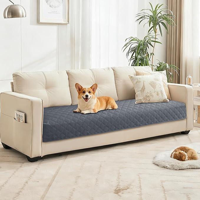 Waterproof Dog Blanket, Non-Slip Soft Pet Bed Cover, Couch Cover for Dogs Washable, Protects Sofa, Furniture, Crate, Car, Tear Resistant Leakproof Pet Blanket (30x53 Inch, Dark Grey)