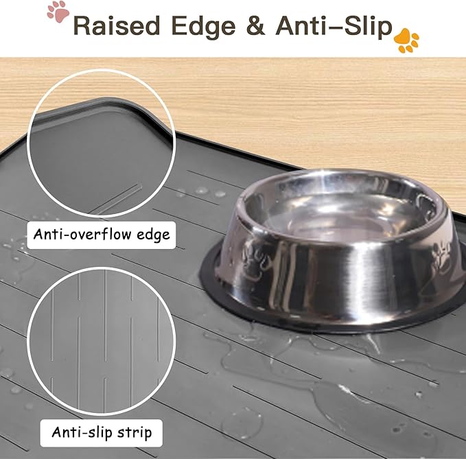 Largest Dog Food Mat, 39.5"x29.5" Silicone Dog and Cat Mat for Food and Water Bowls, Thinken Waterproof Non-Slip XXXL Pet Feeding Mat for Floors (Grayish White)