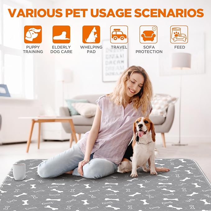 Washable Pee Pads for Dogs,2 Pack 48"x60" Reusable Puppy Training Pads, Ultra-Absorbent and Leak-Proof Whelping Pads , Extra Large Potty Playpen Mat for Incontinence, Housebreak, Crate