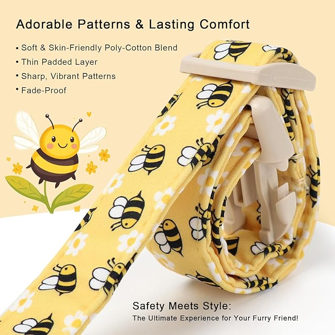Bee & Daisy Dog Collar for Giant Large Dogs - Spring/Summer Cartoon Yellow Dog Collars, Lightweight Adjustable Male Female Dogs Collars with Quick Release Buckle XL