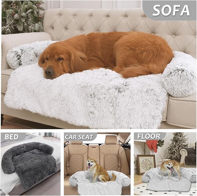 Tinaco Calming Dogs/Cats Bed Mats, Dog Pad Washable Removable Couch Cover, Plush Long Fur Mat for Pets, Waterproof Lining, Perfect for Small, Medium and Large Dogs and Cats (Gradient Gray, 53"x39")