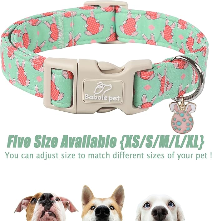 Easter Dog Collar for Large Dogs - Green Bunny Egg Dog Collars, Cute Boy Girl Dogs Easter Collar, Adjustable Spring Holiday Pet Collars with Quick Release Buckle L
