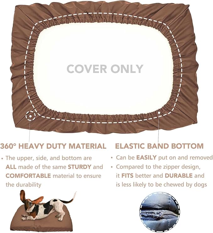 Dog Bed Cover Waterproof Replacement Machine Washable Covers for Dog Bed Heavy Duty Scratch Resistant Mattress Protector Pet Bed 44x32 Inch Brown Cover Only