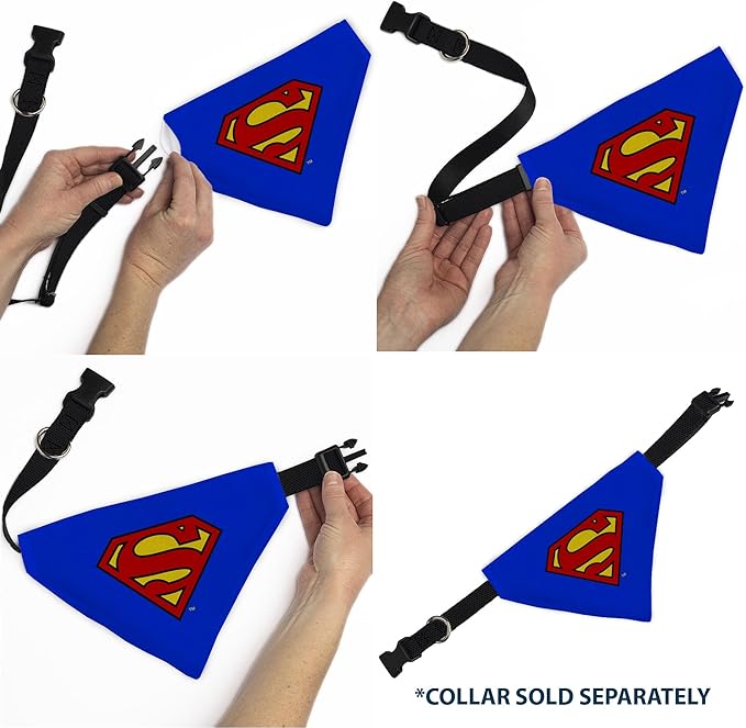 DC Comics Pet Bandana Superman Shield Logo Blue Red Yellow Slip On Collar Bandana Only