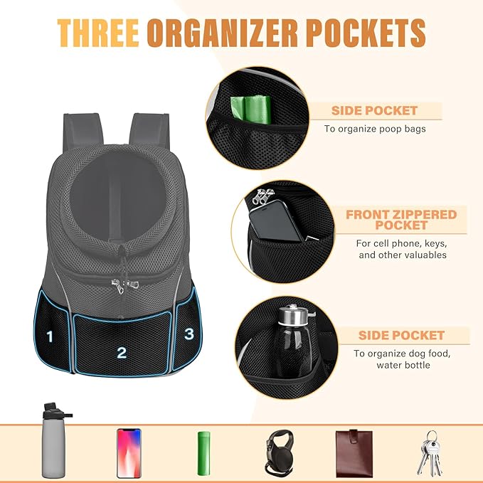 YUDODO Dog Front Carrier Backpack, Adjustable Breathable Pet Carrier for Small Dogs, Ventilated Puppy Back Pack with Safety Belt, Lightweight Doggy Backpack for Hiking Outdoor(Jet Black, L)