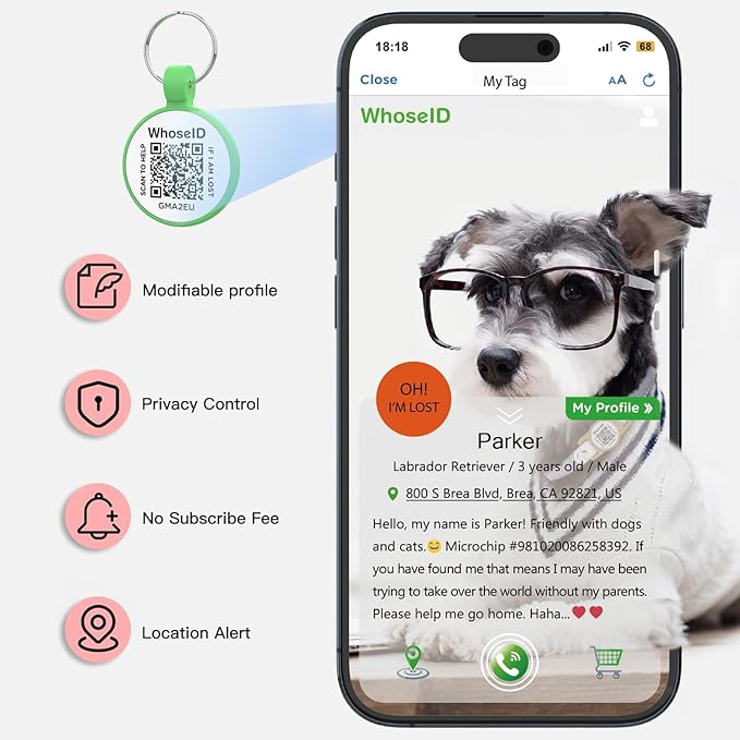 ESA Dog Tag, QR Code Dog Tag, Modifiable Free Pet Online Profile, Scannable QR Code, Scan QR Send Instant Location Alert Email, Silicone Lightweight ID Tag for Kitten and Puppy (Green, Small)