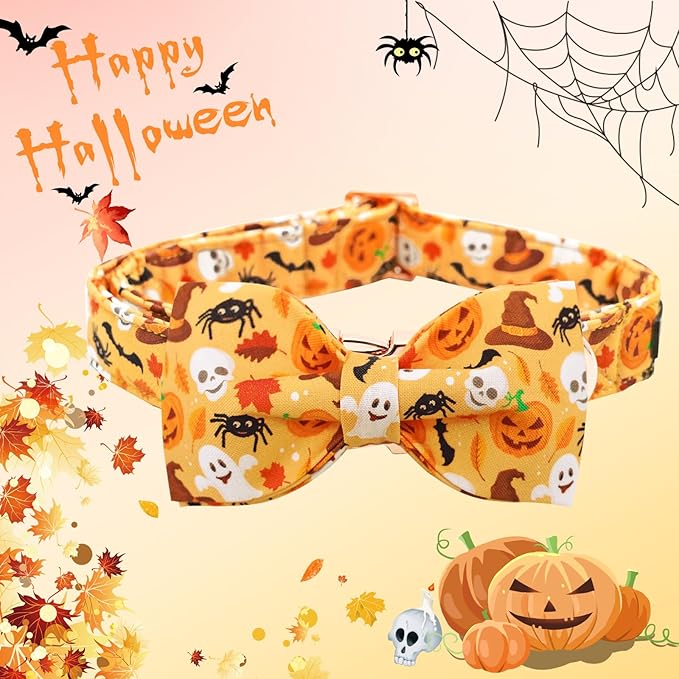 Halloween Dog Collar, Pet Collar Bow Fall Pet Collar Girl Boy Holiday Pet Collars Gift Bow Cute Soft Puppy Collars for Large Dogs
