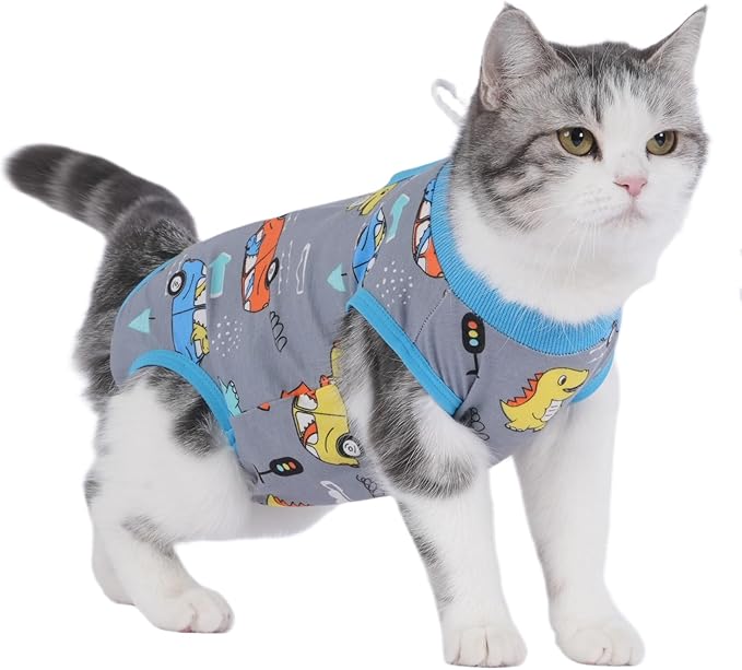 Cat Recovery Suit Cat Onesie for Cats After Surgery Female Male Spay Kitten Neuter Surgical Bodysuit Post Surgery Cone of Shame Alternative Anti Licking (Gray, Small)