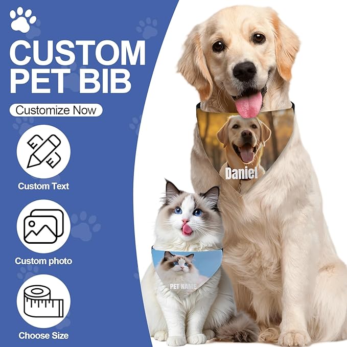 Custom Dog Bandana with Photo Personalized Dog Bandana Custom Image & Text, Unique Pet Scarf for Small Medium Large Dogs Personalized Pet Gift (Photo Custom, Small)