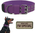 Tactical Dog Collar Military Adjustable Dog Collars Soft Nylon Training Collar with Patch Heavy Duty Metal Buckle Collars for Medium Large Dogs (Violet, L)