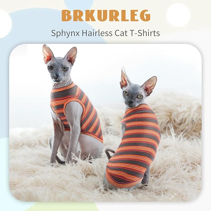BRKURLEG Sphynx Hairless Cats Shirt Puppy Clothes Soft Cotton T-Shirts Cute Cats Pajamas Cat Stripes Vest Pet Sweater, Round Collar Vest Kitten Shirts(Red Stripes, S)