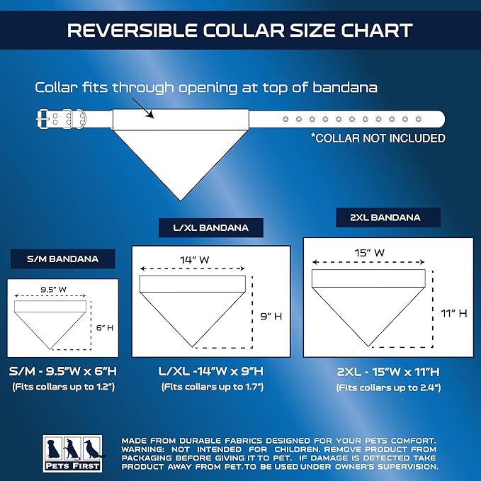 Pets First NBA Golden State Warriors Reversible Bandana Size XX-Large for Dogs & Cats. 2 Sided Sports Bandana, Premium Embroidery Team Logo, Many NBA Teams Available