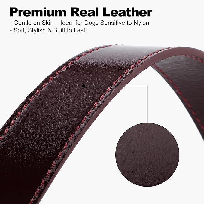 Plutus Pet Genuine Leather Dog Collar – Adjustable Pet Collar with Quick Release Metal Buckle, Soft Real Leather for Small Medium Large Dogs, Heavy Duty & Skin-Friendly (Copper Brown, M)