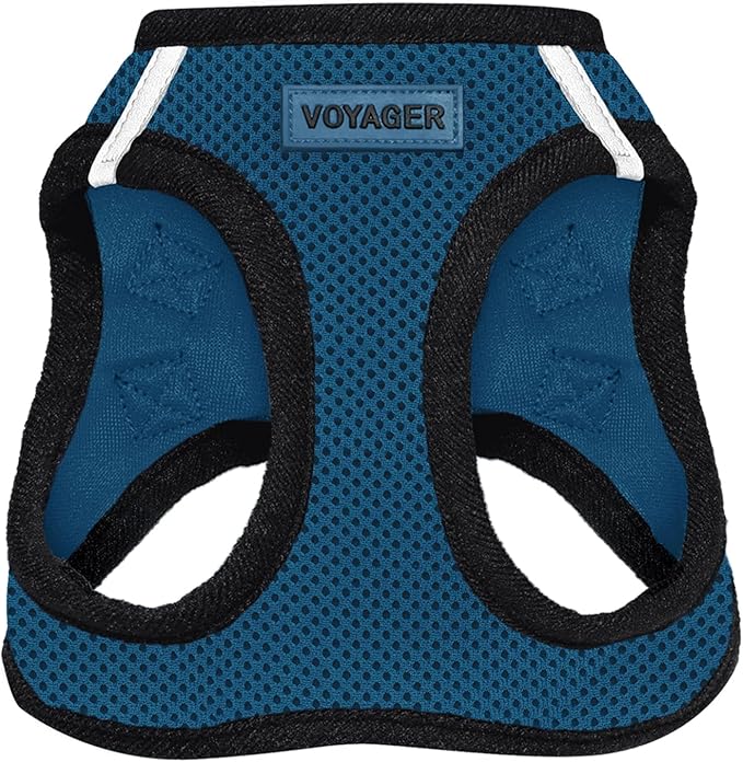 Best Pet Supplies - All Weather Mesh / Plush, Reflective, No Pull Harness for Small, Medium Dogs, Cats - Secure with Hook & Loop Fastener, Buckle, Double D-Rings - Blue/Black Trim, XL