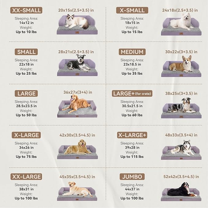 Orthopedic Large Dog Bed Washable, Orthopedic Dogs Bed with Removable Bolsters, Washable Dog Beds Cover for Extra Large Dogs, Waterproof Pet Beds and Non-Slip Bottom