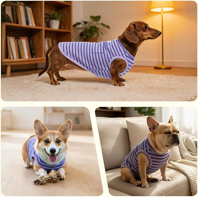 Dog Clothes, Stripe Dogs Shirts for Small & Medium Breeds, Pet Tank Top, Breathable Waffle Fabric Puppy Outfit, Shirt for Chihuahua, Yorkie, Dachshund, Corgi (4Pack, XLarge)