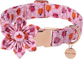 Halloween Pumpkin Dog Collar with Flower, Pink Halloween Puppy Flower Collar with Adjustable Metal Buckle,Fancy Halloween Dog Collar Bowtie Gift for Girl Boy Dog,XL